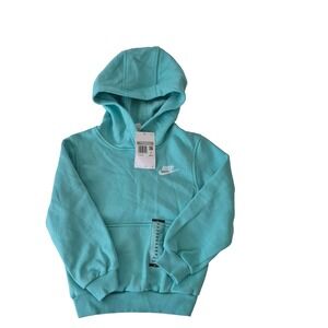 Nike Hoodie Kids XS‎ Blue Swoosh Embroidered Pullover FD3000-300 Logo Sweatshirt